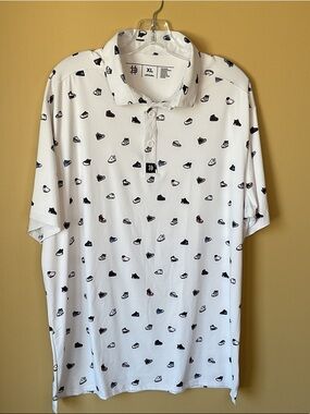 Men's Hazards & Bogeys White Polo Golf Shirt with Sneaker Print Size XL